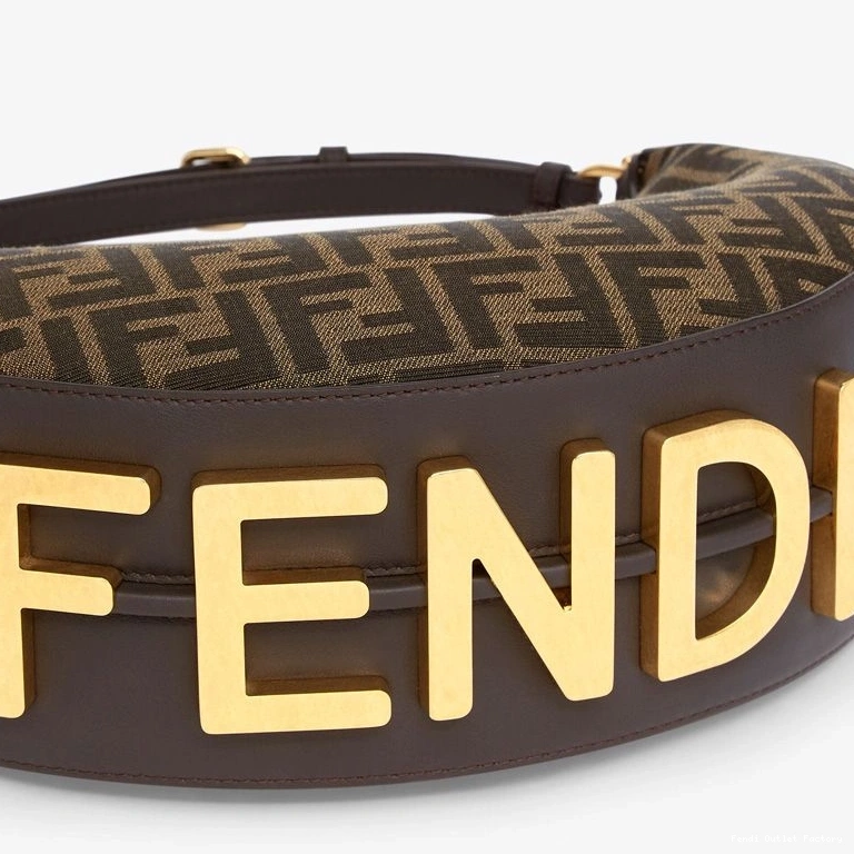 Affordable HOT Bag Fabric FF Fendi In Brown Motif Fendigraphy Hobo Small 0822
